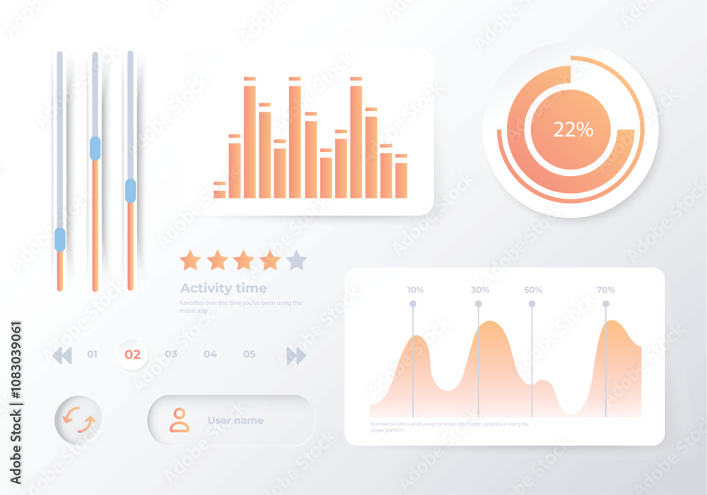 Poster a sleek dashboard design displaying various activity statistics. vector illustration