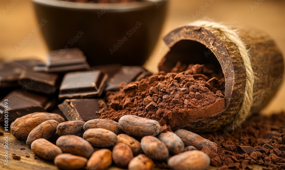 Poster cocoa content illustrate the high cocoa content in dark chocolate