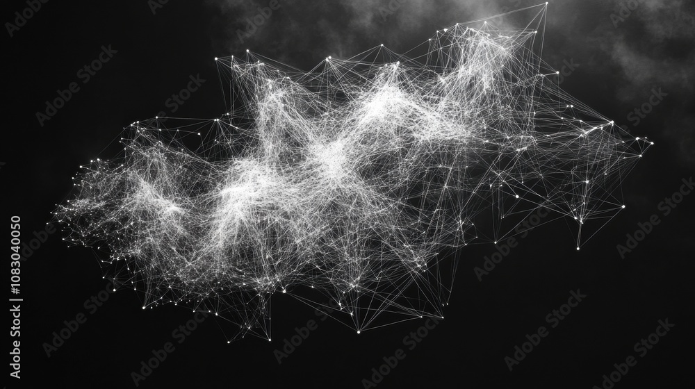 Poster a digital data cloud is depicted, featuring thin lines radiating outward, symbolizing interconnected