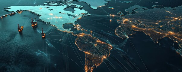A map showing global import-export logistics network with international partner links.