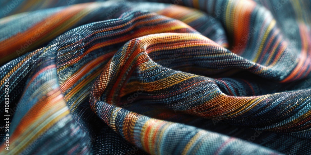Poster close-up shot of a vibrant, multicolored scarf with intricate patterns and textures