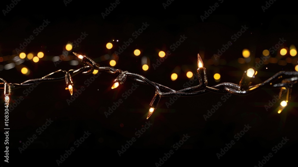 Poster a close-up view of a string of lights with individual bulbs and wires visible