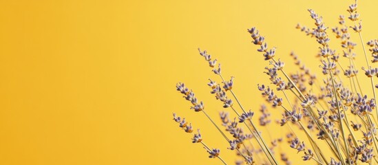Yellow text template featuring a dried lavender flower backdrop ideal for invitations or creative projects