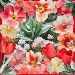 A Watercolor Bouquet of Red, Orange, and Yellow Flowers with Green Leaves