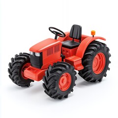 Obraz premium A red tractor with a black seat and large tires isolated on a white background.