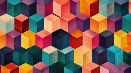 Colorful seamless geometric pattern featuring cubes ideal for textile design and modern decor