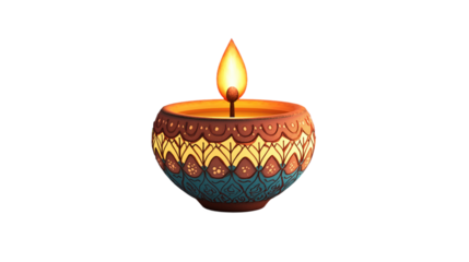Ornamental clay diya with flickering flame, traditional Indian oil lamp, Diwali festival decoration. Festive season, Indian culture, holiday decor, religious symbol, light, Indian tradition, cultural