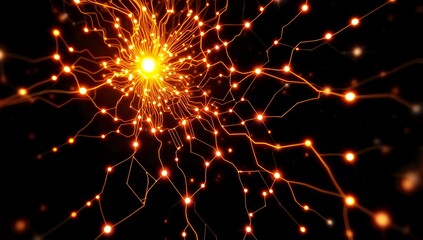 Fototapeta premium Electrifying Circuit Board: Orange Lines & Yellow Star - Abstract Data Visualization