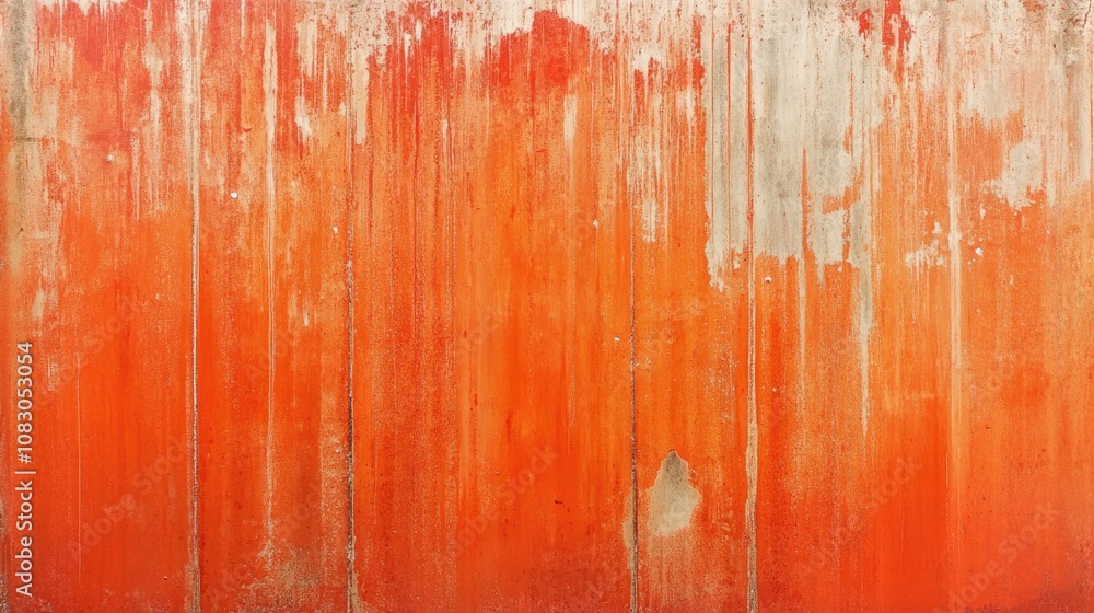 Poster abstract texture of rustic concrete wall in orange and red hues featuring vertical broomstick lines 