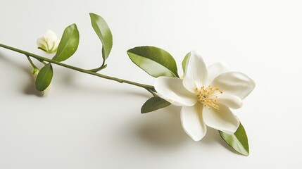 Obraz premium A single citrus blossom contrasts vividly with a white background