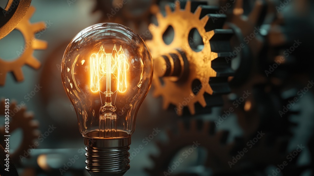 Aufkleber a luminous light bulb paired with gears in the background symbolizing creativity and dynamic progres
