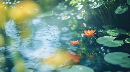 Fototapeta premium Blurred image showcasing a natural background featuring water and plant elements