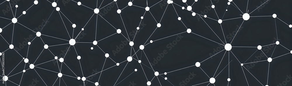 Poster interconnected abstract nodes - minimalist circuit board design on black background