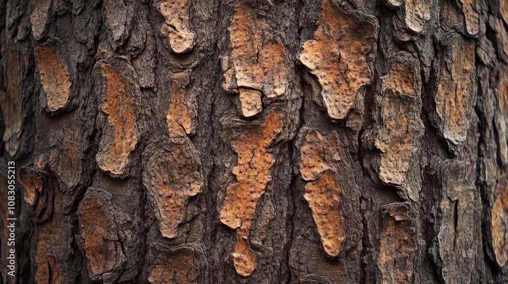 Aufkleber brown bark texture backdrop close up view of an oak tree trunk from the front