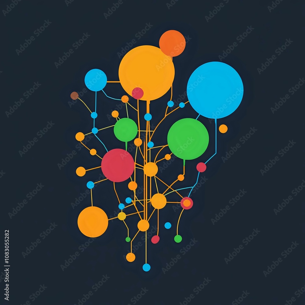 Poster vibrant interconnected nodes network - circuit board art - high resolution