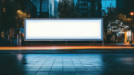 Blank banner for showcasing text or images in an urban environment captured during the evening with a long exposure technique