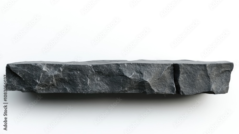 Poster black stone shelf without any items isolated on a white background ideal for showcasing products hig