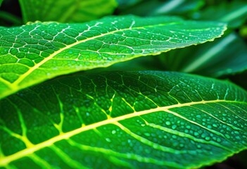 Obraz premium close vibrant plant leaf showing intricate textures lively tones rich detail, green, nature, closeup, foliage, botanical, surface, color, organic, outdoor