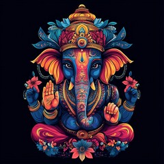 Fototapeta premium Load Ganesh t shirt vector print on black background 