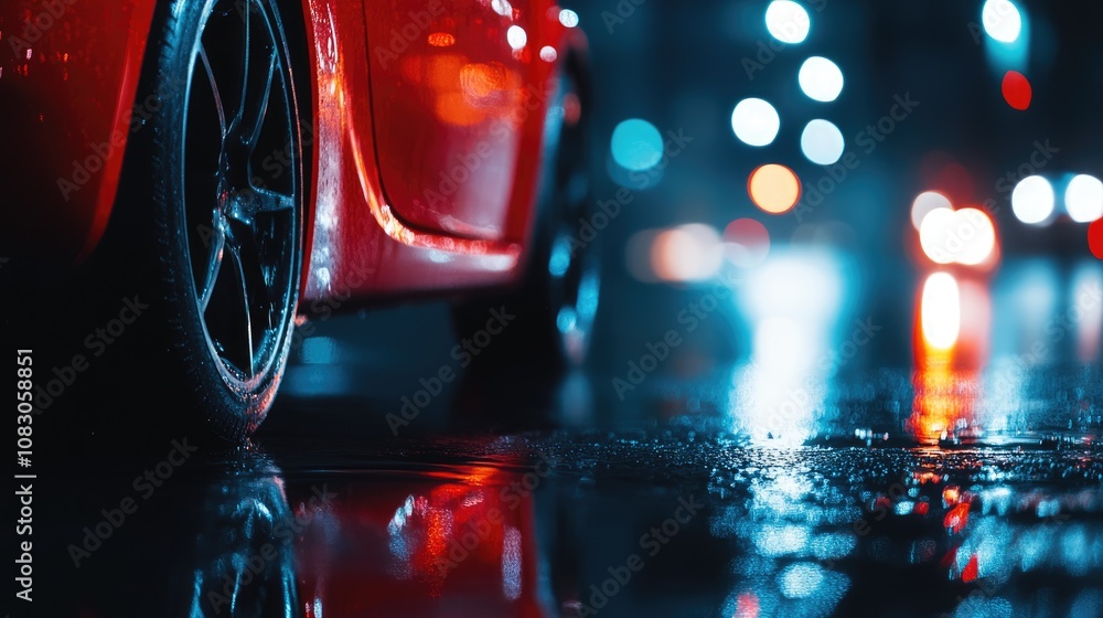 Aufkleber close up bokeh shot of a red car s edge on a dark background ideal for minimal copy space product pr