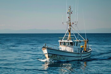 Obraz premium A small boat floating in the middle of the ocean