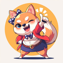 Cute 2D Cartoon Shiba Inu Family