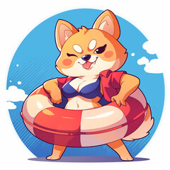 Cute 2D Cartoon Shiba Inu Family