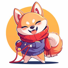 Cute 2D Cartoon Shiba Inu Family