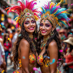 Obraz premium Portrait of a couple of attractive women dressed up to celebrate carnival