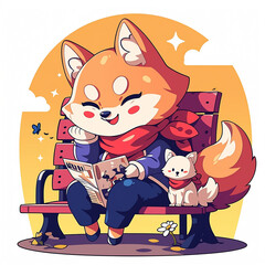 Cute 2D Cartoon Shiba Inu Family