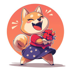 Cute 2D Cartoon Shiba Inu Family