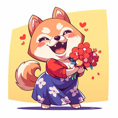 Cute 2D Cartoon Shiba Inu Family