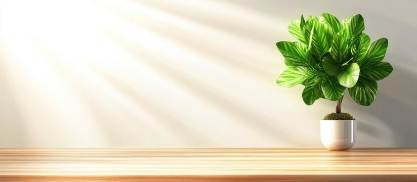 Minimalist cozy kitchen counter mockup featuring bright wood tiles and white walls ideal for product presentation and branding