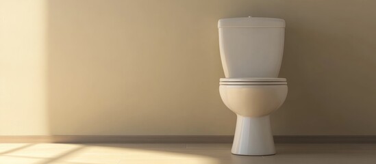Modern toilet bowl in light beige bathroom showcasing contemporary design and elegant aesthetics