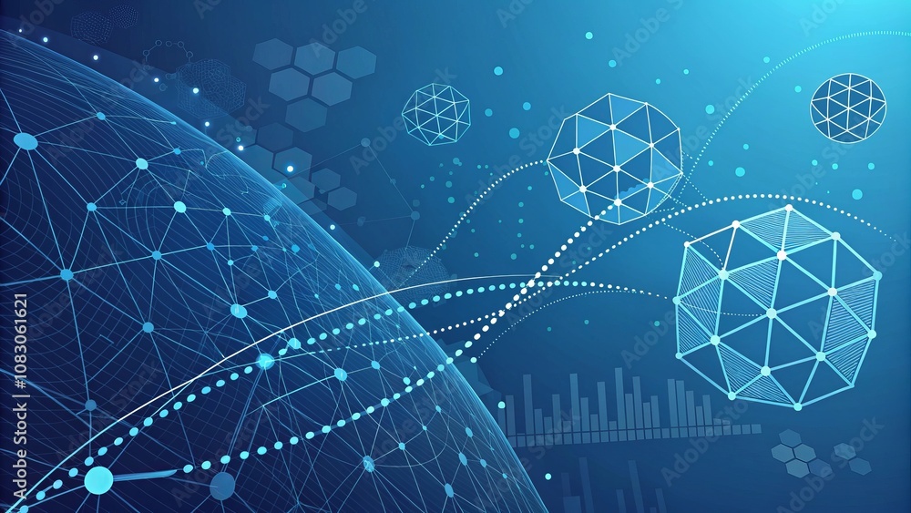 Poster Futuristic digital globe with abstract geometric patterns and data visualization