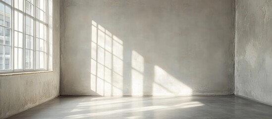 Obraz premium Minimalist apartment interior featuring bare gray walls and unfurnished spaces ideal for design inspiration or renovation planning