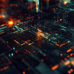 Obraz premium Glowing dots and sleek lines form a digital technology background wallpaper.