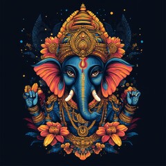 Fototapeta premium Load Ganesh t shirt vector print on black background 