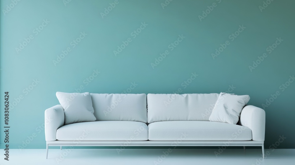 Poster back view of a white sofa featuring empty space for text