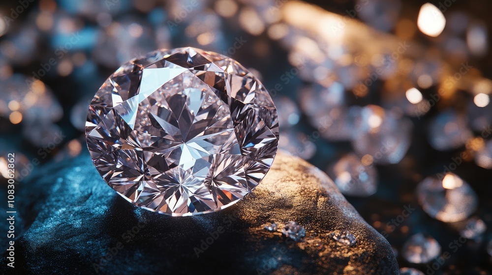Poster a sparkling diamond with intricate facets brilliantly reflects light in a controlled studio setting