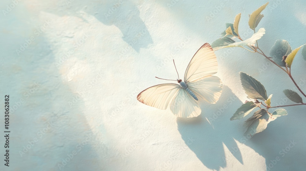 Poster delicate pastel butterfly resting on a soft backdrop creating an artistic nature inspired ambiance w