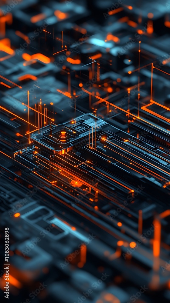 Aufkleber digital abstract background with glowing dots and tech lines for wallpaper.