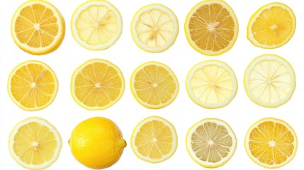 Fototapeta premium Assorted fresh lemon slices isolated on a white background