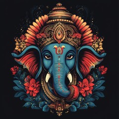 Fototapeta premium Load Ganesh t shirt vector print on black background 