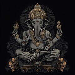 Obraz premium Load Ganesh t shirt vector print on black background 