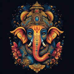 Obraz premium Load Ganesh t shirt vector print on black background 