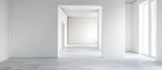 Fototapeta premium Modern white apartment interior with unfinished details showcasing potential for customization
