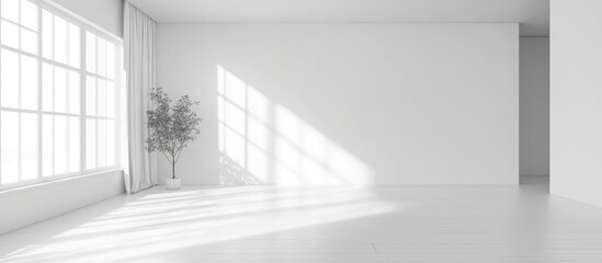 Obraz premium Minimalist apartment interior showcasing an undecorated space in pristine white tones perfect for design inspiration
