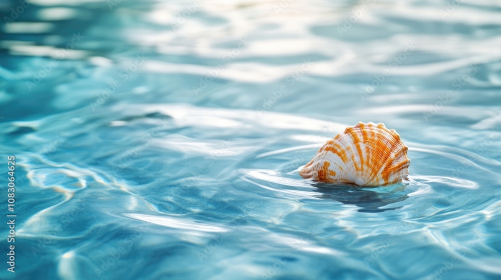 Poster seashell resting on water s surface travel theme with ample space for text