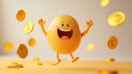 Cartoon character celebrating financial success, symbolizing goal achievement with cheerful colors